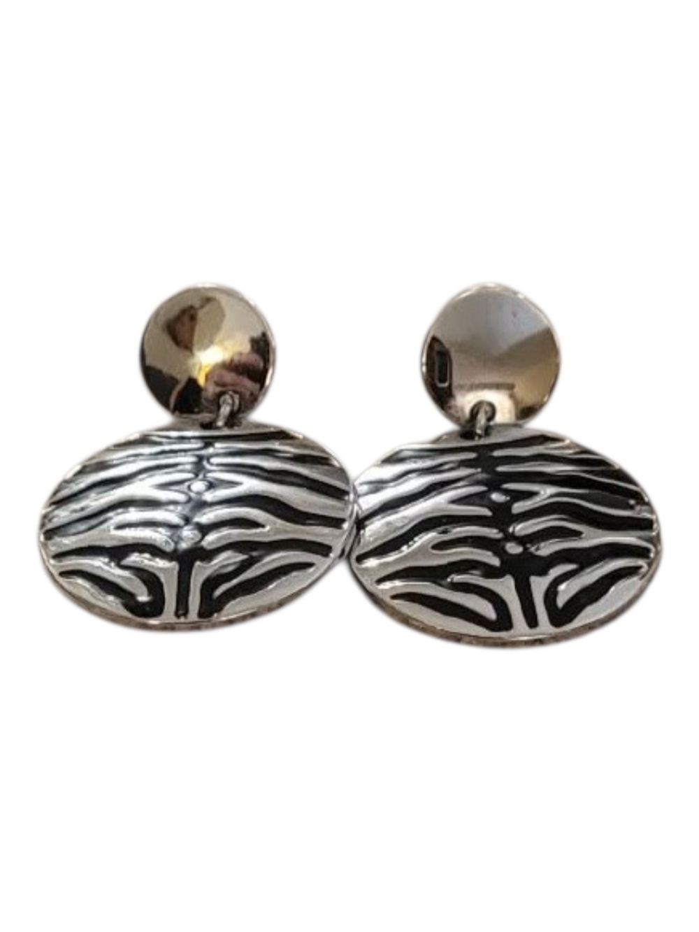 Zebra-Pattern Silver Drop Earrings